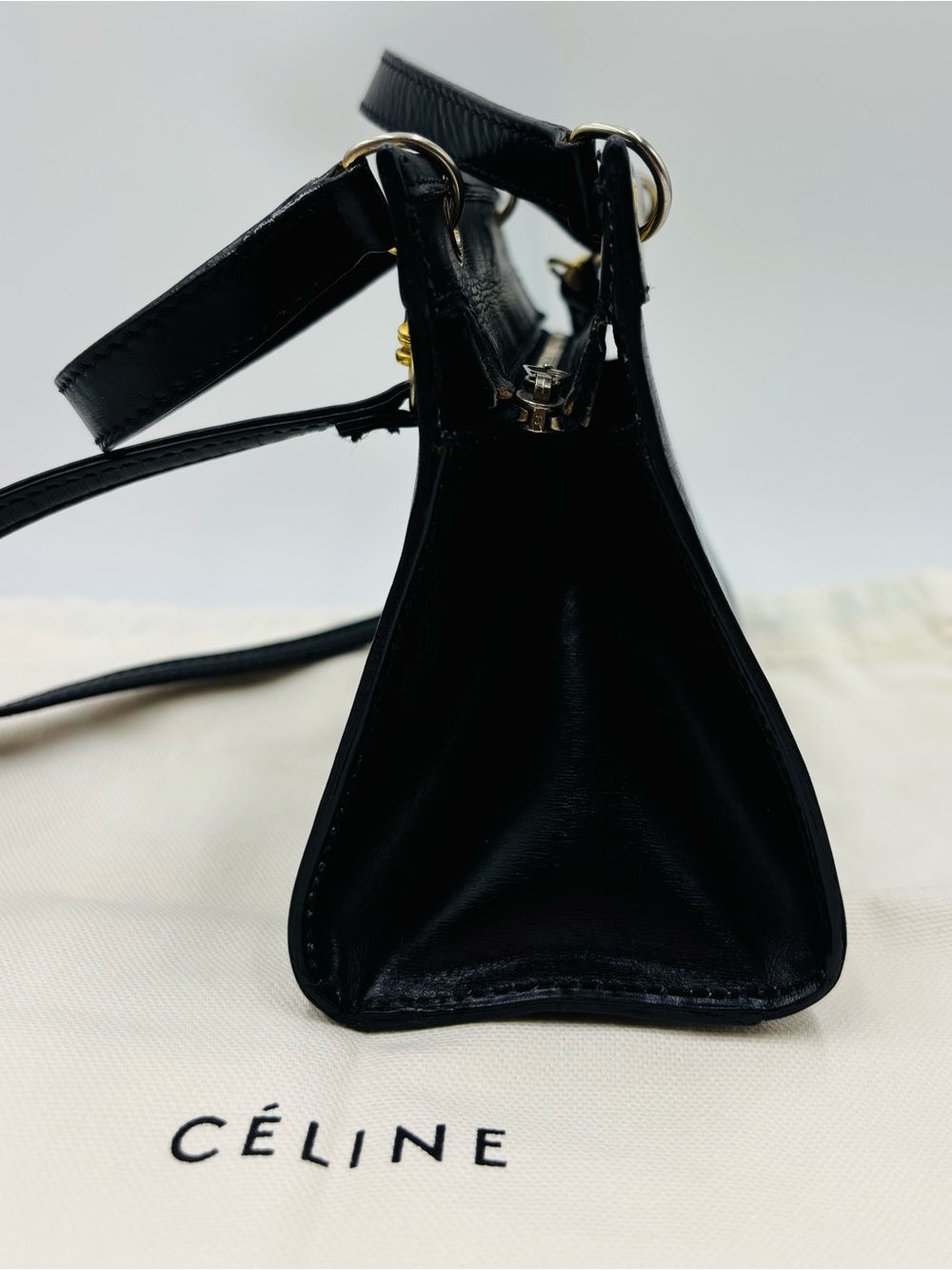 Vintage Celine Black Leather Crossbody Mini Bag with Gold Hardware - Picture 8 of 16